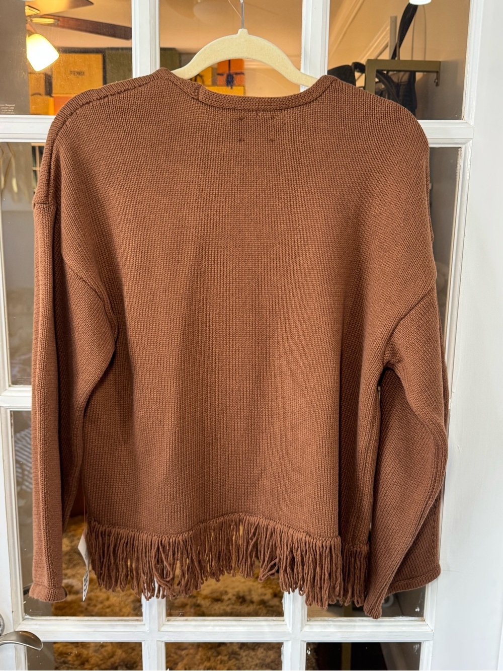 🌰 ASOS Brown Open-Front Fringe Hem Cardigan Sweater Top Boho 🌰 - Picture 6 of 7